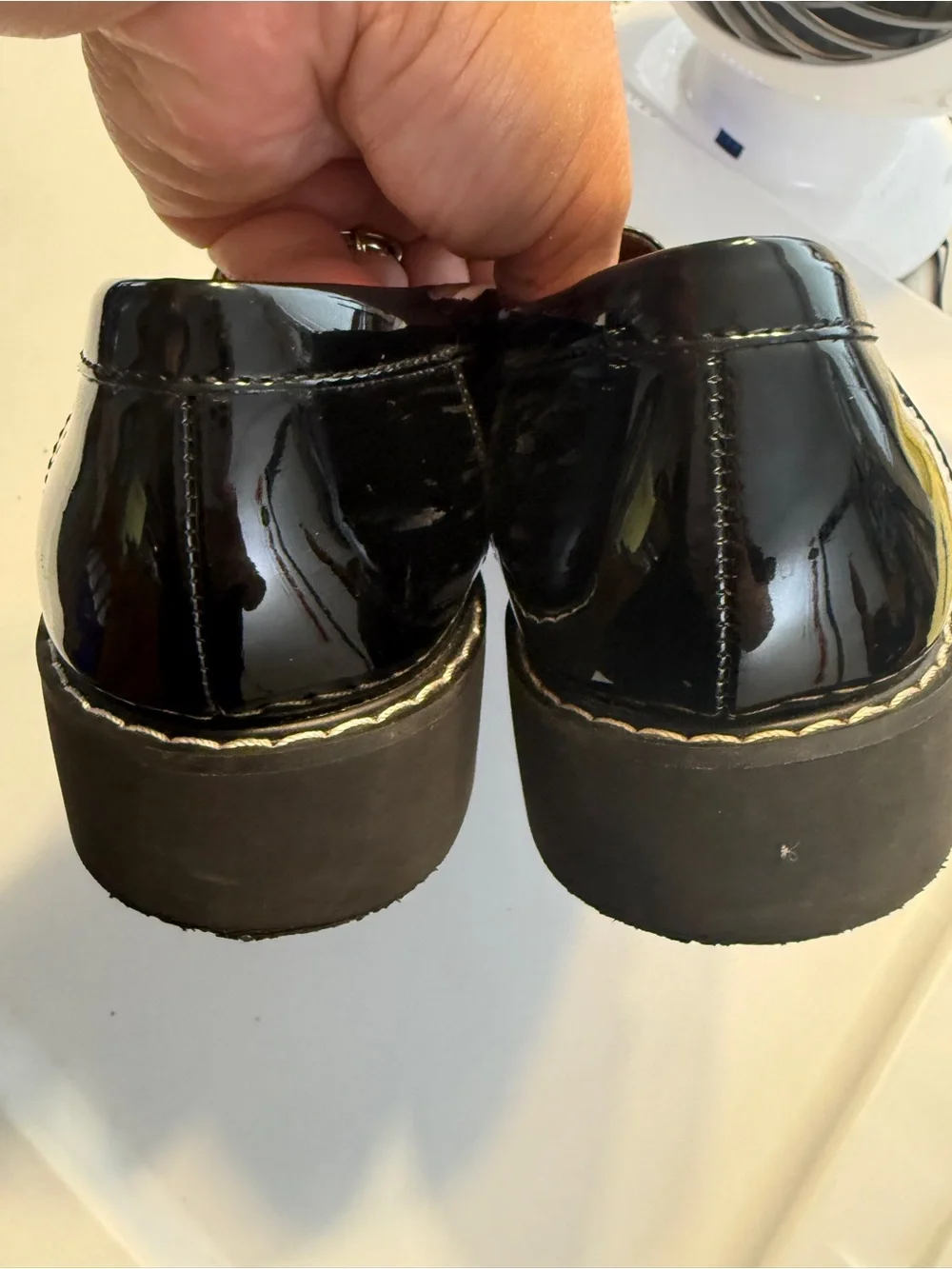 Franco Sarto Womens Black Patent Leather Penny Loafers Size 9